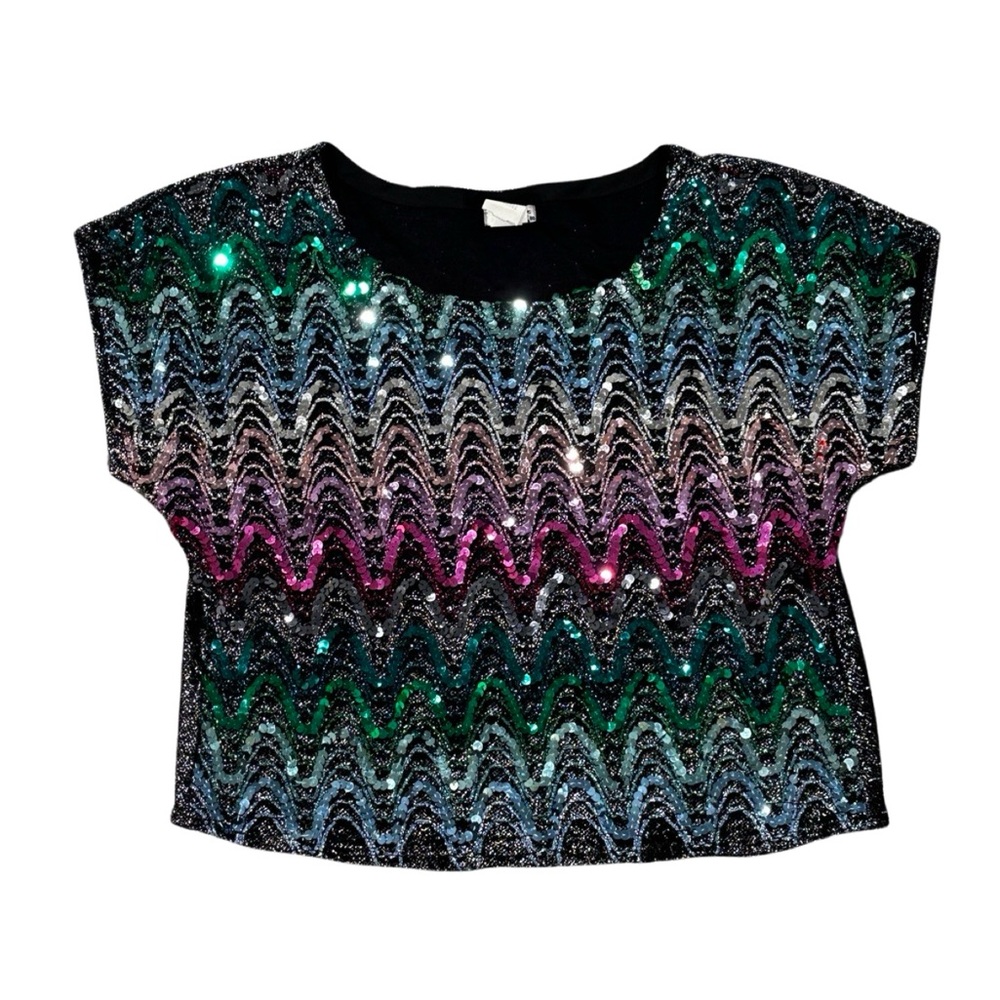 Vintage Rio Rainbow Sequin Blouse Size Large